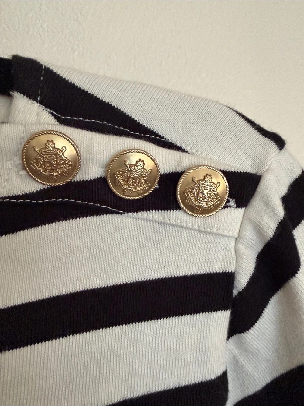 J. Crew 100% Cotton Black and White Boatneck Dress with Gold Buttons